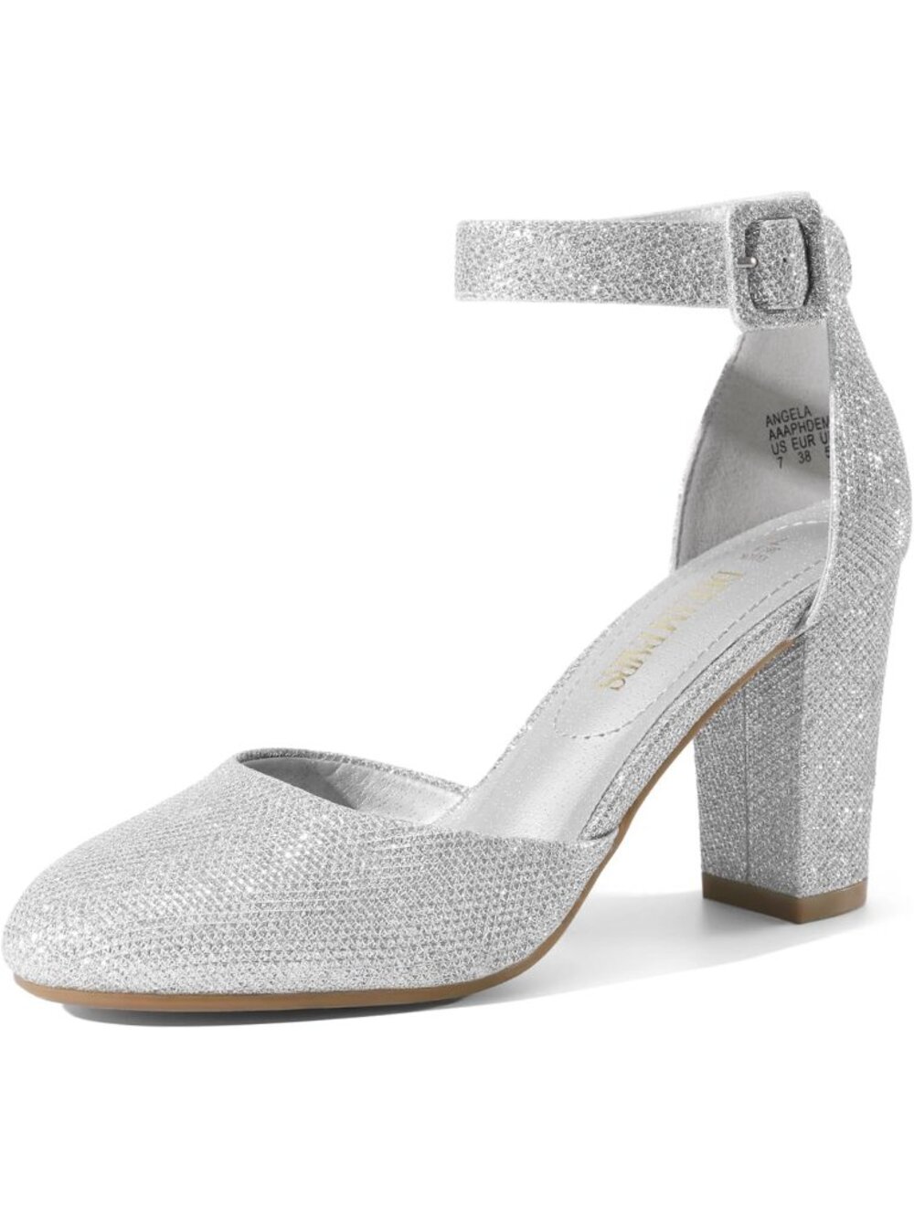DREAM PAIRS Women's Silver High Heel Closed Toe Dress Shoes Chunky Wedding Pumps